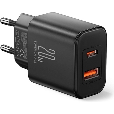 JOYROOM TCF05 Променливотоково зарядно устройство USB+Type-C гнездо 20W, PD бързо зарядно устройство 3.0, ЧЕРНО JR-TCF05_B (JR-TCF05_B)
