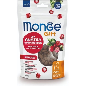 Image 1 of Monge Gift Filled and Crunchy Sterilized Cat лакомство за кастрирани котки с патешко и червени боровинки 60gr