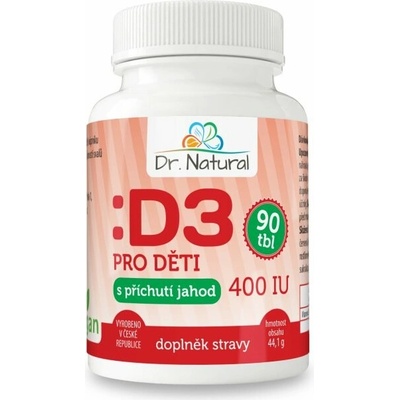 Dr. Natural Vitamín D3 pre deti jahoda 400IU 90 tabliet