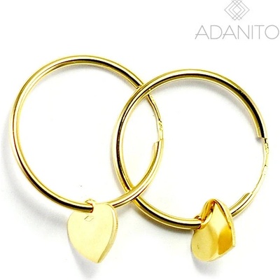 ADANITO BRN1022G zlaté náušnice krúžky so srdiečkom 16 mm 1.04 g