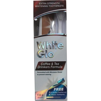 White Glo pasta Coffee and Tea Drinkers 150 g + kefka + medzizubné kefky darčeková sada