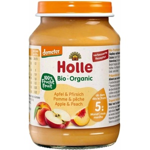 Holle Био плодово пюре Holle - Ябълки и праскови, 190 g (BB210499) - baby