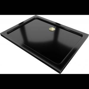 Mexen Flat правоъгълно душово корито slim 100 x 70 см, черно, златен сифон - 40707010G (40707010G)