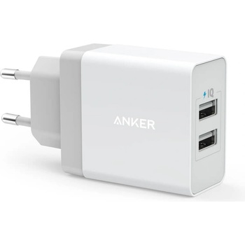 Anker Захранване с два USB изхода и технология за бързо зареждане - Anker PowePort 2 24W USB Charger с PowerIQ и VoltageBoost (бял) (A2021321)