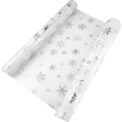 Stoklasa Vánoční organza s vločkami šíře 50 cm Balení: 4.5 m, Varianta: 3 bílá stříbrná 3 bílá stříbrná