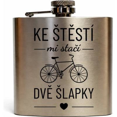 Nerezová placatka 180 ml Ke štěstí mi stačí dvě šlapky, Barva Nerez, Velikost 180 ml, Canvas Nerezová placatka 180 ml Bezvatriko.cz 3331