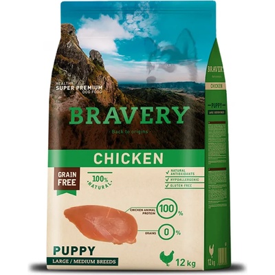 Bravery Chicken Medium & Large Breeds Puppy/Junior - Пълноценна храна за подрастващи кученца от средни и едри породи с пилешко 12 кг