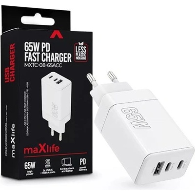 Maxlife ML081100 65W 2xType-C + USB бял адаптер за бързо зареждане (ML081100)