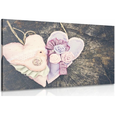 Obraz handmade srdíčka na pařezu - 60x40