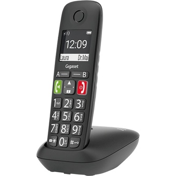 Gigaset Безжичен DECT телефон Gigaset E290, 2" (5.08cm) монохромен дисплей, 1 линия, еко режим, адресна памет до 150 номера, функция "свободни ръце", нощен режим, 8 програмируеми бутона, черен (1015002)