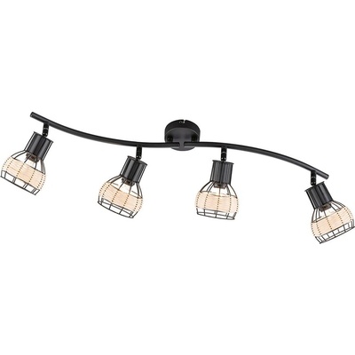 Fischer & Honsel Черно осветително тяло за таван с метален абажур/с ратанов абажур 10, 5x70 cm Straw - Fischer & Honsel (H 21266)