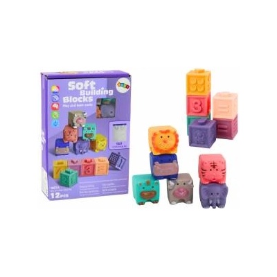 LEAN Toys Soft Educational Blocks Animals Numbers Letters Colorful 12 Pcs