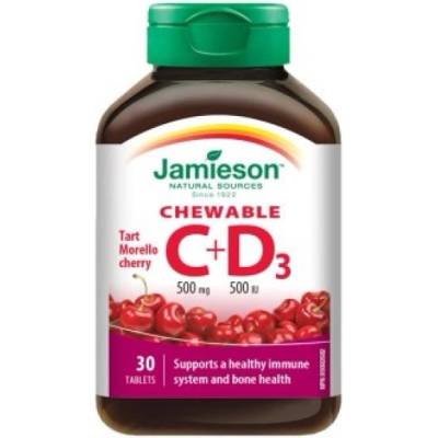 Витамини C и D3 500 mg/500 IU таблетки за смучене с вкус на череша 30 таблетки