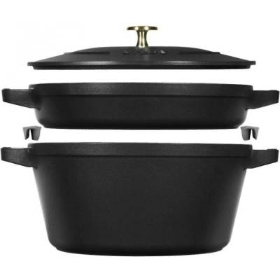 Staub Cocotte Sada 2v1: litinový hrnec a pánev s poklicí, 24 cm, černá 1010877
