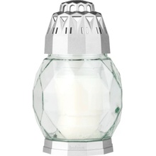 Hřbitovní lucerna skleněná Diamant stříbrná 24 hod (výška 180 mm, šířka 110 mm)