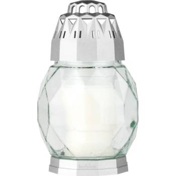 Hřbitovní lucerna skleněná Diamant stříbrná 24 hod (výška 180 mm, šířka 110 mm)