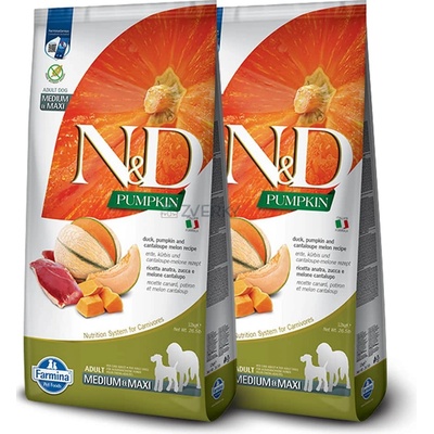 N&D Pumpkin Dog GF adult medium & maxi duck & cantaloupe 2 x 12 kg