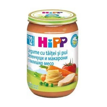 HiPP Пюре от био зеленчуци, макарони и пилешко месо hipp, 12+ месеца, 220гр