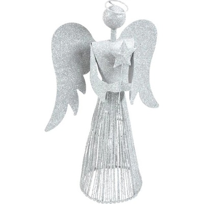 Anděl 40cm stříbrný metal s hvězdou