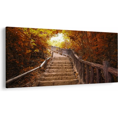 Obraz - Schody v prírode na jeseň, jednodielne 250x125 cm