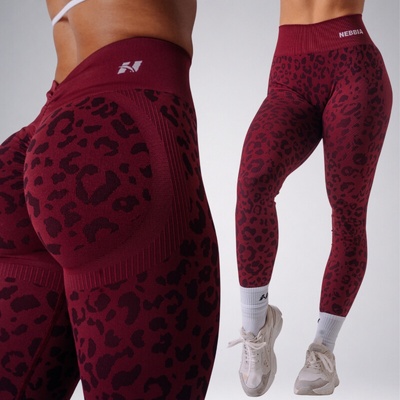 Kompresné push-up legíny s leopardím vzorom PRIMAL 849 bordové Bordo
