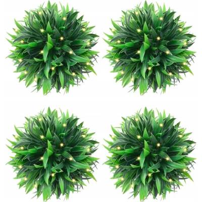 Umělé buxusové koule s LED diodami 4 ks, zelené, 15 cm