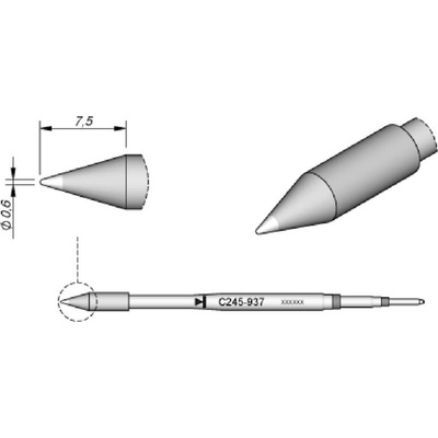 JBC Tools C245937 spájkovací hrot okrúhla forma, rovný Veľkosť hrotov 0.6 mm Dĺžka hrotov 7.5 mm Obsah 1 ks