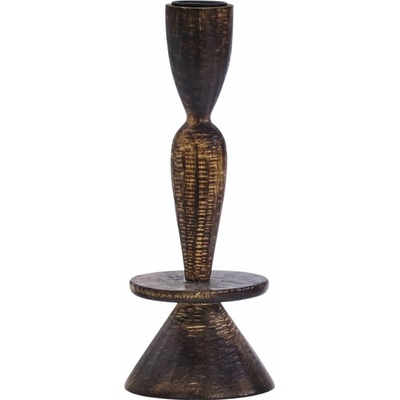 MADAM STOLTZ Dřevěný svícen Dark Natural 18 cm, přírodní barva, dřevo