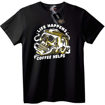NOONEBRAND Тениска Skull Кафе: Животът се Случва - M, White