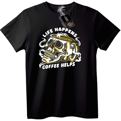NOONEBRAND Тениска Skull Кафе: Животът се Случва - M, White