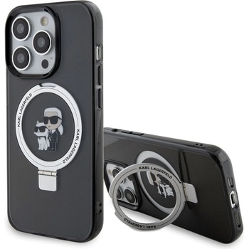 KARL LAGERFELD Ringstand Karl and Choupette MagSafe Case - хибриден удароустойчив кейс с MagSafe за iPhone 15 Pro Max (черен-прозрачен)