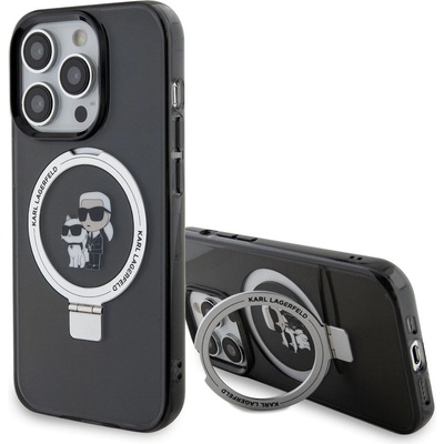 KARL LAGERFELD Ringstand Karl and Choupette MagSafe Case - хибриден удароустойчив кейс с MagSafe за iPhone 15 Pro Max (черен-прозрачен)