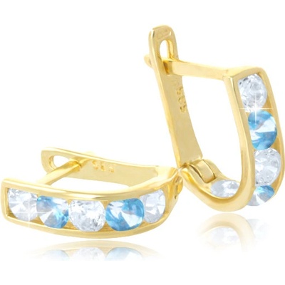 Gemmax Jewelry zlaté dětské půlkruhy s čirými a světle modrými kameny GLEYM1817