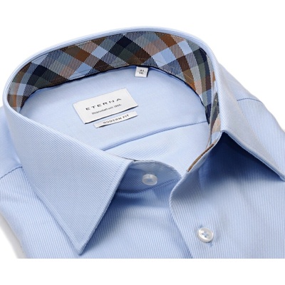Eterna Modern Fit Twill košile s diagonální strukturou a barevným vnitřním límcem a manžetou světle modrá