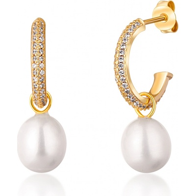 JwL Luxury Pearls nádherné pozlátené náušnice kruhy s pravými perlami JL0771