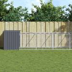 vidaXL Кучешка къща с волиера, антрацит, 110x813x110 см, стомана (3189081)