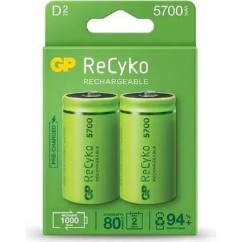 GP Batteries Акумулаторна Батерия GP R20 D 5700mAh NiMH Recyko 2 бр. в опаковка GP (GP-BR-570DHCB-EB2)