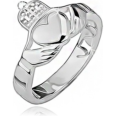 Šperky eshop Stříbrný prsten 925 srdce ruce korunka výřezy po obvodu BB13.08