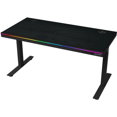 LORGAR Dual-motor sit/stand adjustable-height gaming desk with wireless charger, RGB lighting, control panel, and USB ports, PB melamine surface tabletop, bl (LRG-DP80W)
