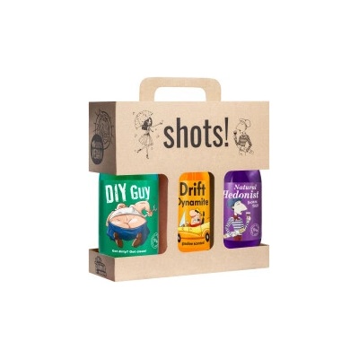 LaQ Shots! LaQ Shots! Drift Dynamite hydratačný sprchový gél 500 ml + LaQ Shots! DIY Guy osviežujúci sprchový gél 500 ml + LaQ Shots! Natural Hedonist osviežujúci sprchový gél 500 ml