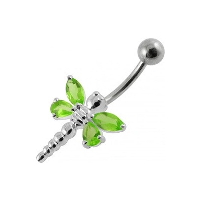Šperky4U stříbrný piercing do pupíku vážka sv. zelená BP01188-G