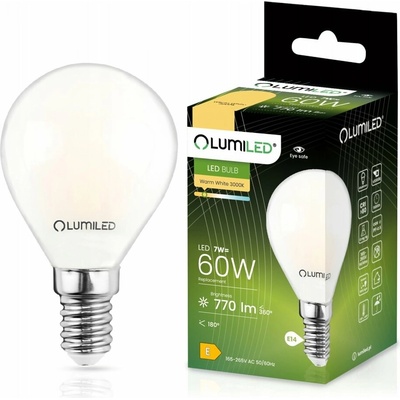 Lumiled LED žiarovka P45 E14 7W = 60W 770lm 3000K Warm 360° Filament Milk