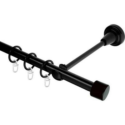 OK-GarnýžeCZ Garnýž kovová jednořadá 16mm Pullo černá 190 cm do stěny / kroužky s háčkem