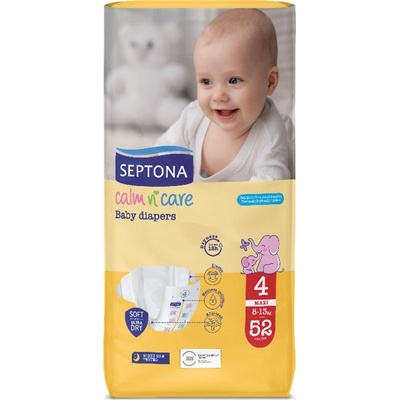 Septona Бебешки пелени Septona - Calm n' Care, Maxi No4, 8-13 kg, 52 броя (5201410886054)