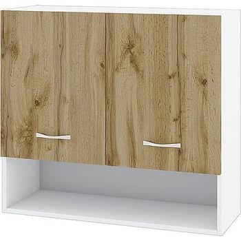 ИРИМ Горен шкаф с две врати и ниша Сити БДД-8 бяло гладко / дъб дакота 80 см