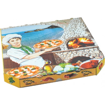 Krabice na pizzu 33 x 33 x 3 cm potisk - z vlnité lepenky / oblé hrany / 72033