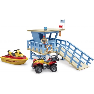 Bruder 62780 Věž pobřežní hlídky se čtyřkolkou vodním skútrem a figurkou