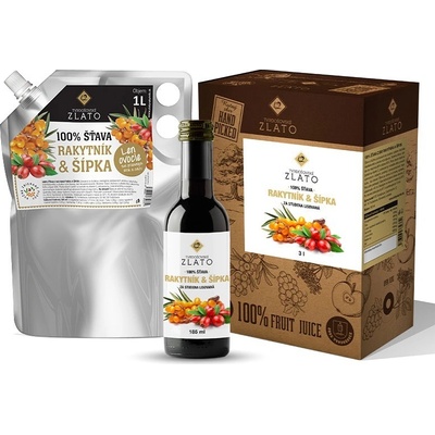 Tvrdošovské zlato Bio šťava rakytník & šípka 100% 185 ml