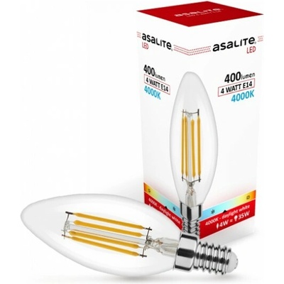 Asalite ASAL0122 LED žiarovka E14 4 W filament sviečka sklenená K 4000