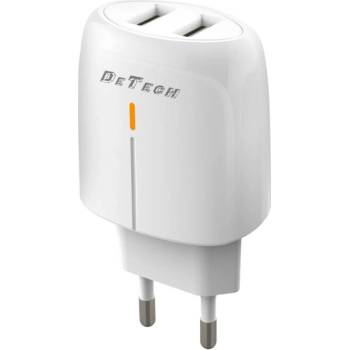 DeTech Мрежово зарядно устройство DeTech DE-32, 18W, 2 x USB F, QC, Бял - 40324